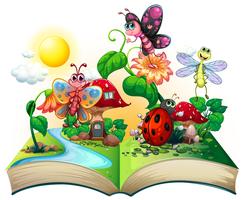 Butterflies and other insects in the book vector