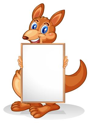 A kangaroo holding an empty whiteboard