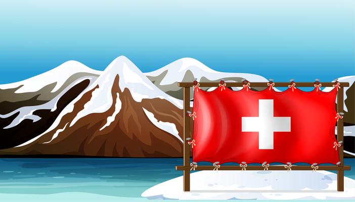 The flag of Switzerland at the sea