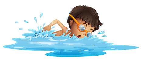 A young boy swimming with a yellow goggles vector