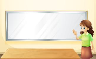 Un profesor dentro de la sala con un tablón de anuncios vacío. vector