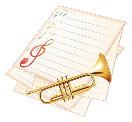 An empty music paper with a trumpet