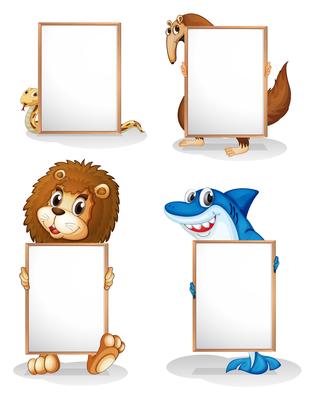 Four animals with empty whiteboards 