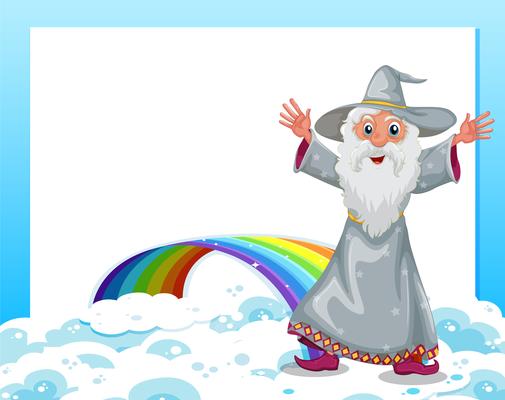 An empty template with a wizard and a rainbow