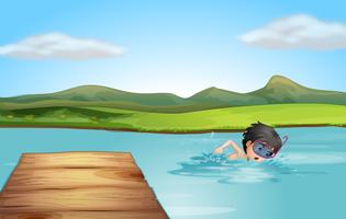 A young swimmer practicing vector