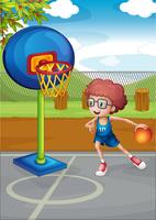 Un niño jugando baloncesto vector