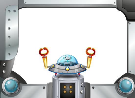 A metal frame border with a robot inside a saucer