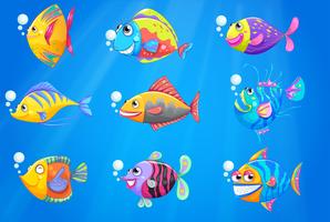 Un grupo de hermosos peces bajo el mar. vector