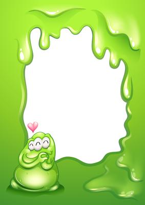 A border template with a green monster and a heart