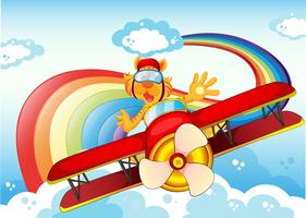 A tiger on a plane near the rainbow vector