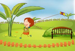 A boy playing kite vector