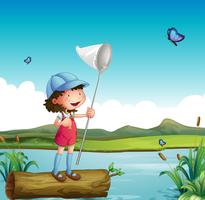 A girl catching butterfly vector