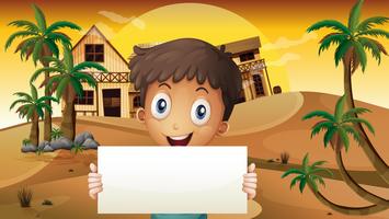 A smiling boy at the desert with an empty signage vector