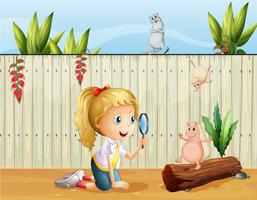 Wild animals and a girl with a magnifying glass vector