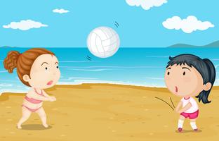 Two girls playing volleyball vector