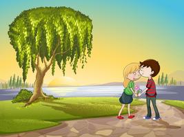 a boy and a girl in nature vector