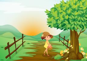 niña y paisaje vector