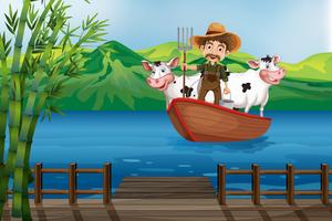 Farmer and boat vector