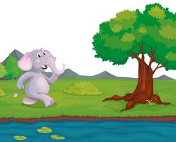 Un elefante en la orilla del río. vector