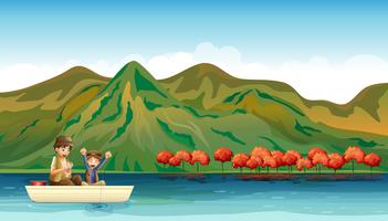 Two boys fishing vector