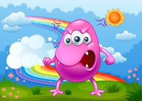 An angry monster with a rainbow in the sky vector