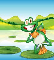 A happy frog standing above the waterlily vector