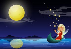 A fairy in a boat holding a wand vector