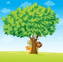 animals under tree vector