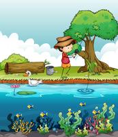 A boy fishing vector