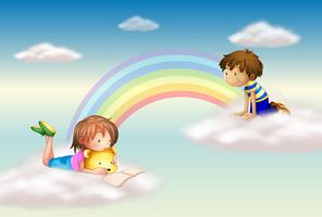 Un arcoiris con niños vector