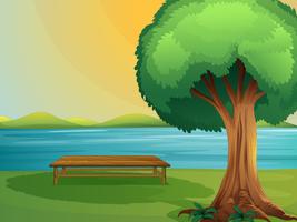 A river and wooden bench vector