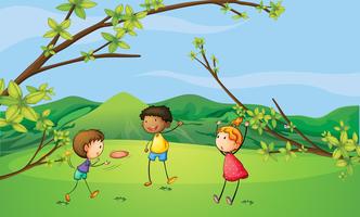 Two young boys and a young girl playing vector