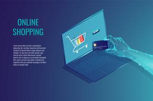 Online shopping on computer abstract concept. vector