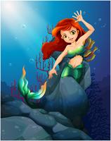 A pretty mermaid trapped with the big rocks under the sea vector