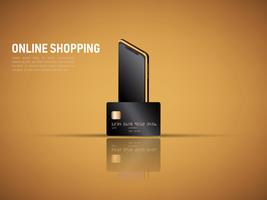 vector of mobile payment by smartphone and credit card ,secure online shopping concept.