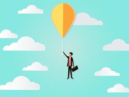 Flying businessman vector concept with balloon, inspiration, imagination, innovation, creative idea to success of business.