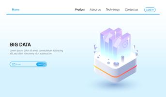 Isometric of Big data processing and data hosting server concept, datacenter, blockchain technology and cloud online storage Vector.