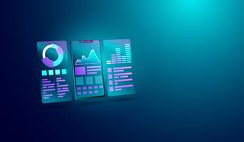 Data analysis concept on smartphone screen, diagram of data, financial analysis and management. Vector