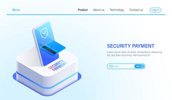 Isometric Security payment and data protection technology concept, online payment by smartphone and credit card with safety technology vector. vector