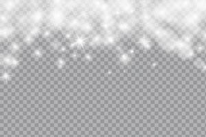 Falling shining snow or snowflakes, bokeh light and glitter on transparent background. Vector