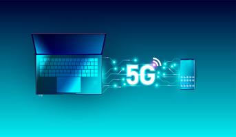 5G new global network high speed innovation connection data rate technology, 5th wireless internet wifi connection on smartphone and laptop device top view vector