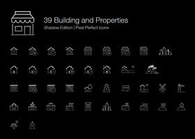 Building and Properties Pixel Perfect Icons line style Shadow Edition. vector