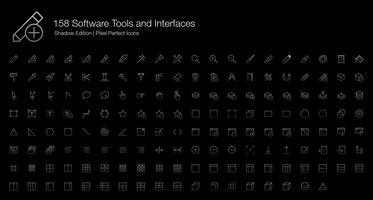 Software Tools and Interfaces Pixel Perfect Icons line style Shadow Edition. vector