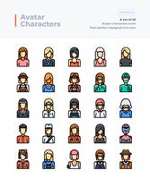 Vector de línea de color detallada iconos conjunto de personas y avatar. 64x64 Pixel Trazo perfecto y editable.