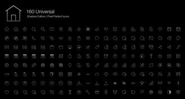 Universal Pixel Perfect Icons line style Shadow Edition. vector