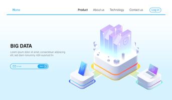 Isometric of Big data processing and data hosting server concept, datacenter, blockchain technology and cloud online storage Vector. vector