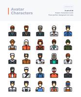 Vector de línea de color detallada iconos conjunto de personas y avatar. 64x64 Pixel Trazo perfecto y editable.