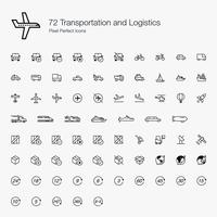 72 Transportations and Logistics Pixel Perfect Icons Line Style. 