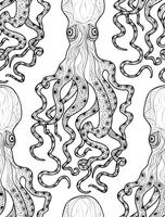 Octopus seamless pattern. Underwater seafood background