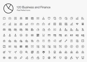 120 Business and Finance Pixel Perfect Icons line style vector